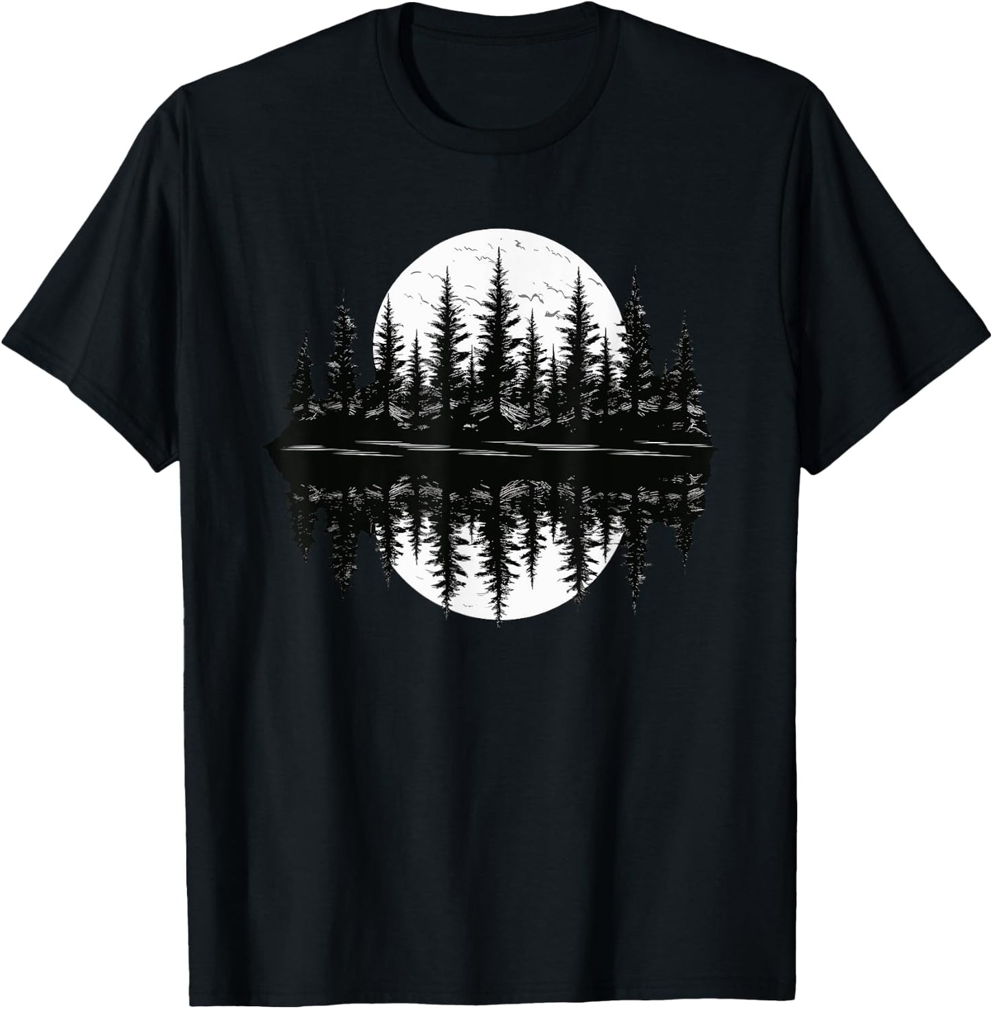 Mountain Landscape Reflection Forest Trees Outdoor Wildlife T-Shirt - T-Shirt | Black