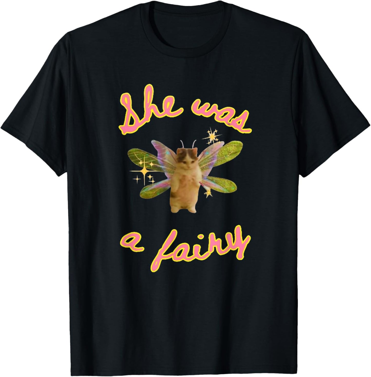 She was A Fairy Meme, Funny Cat Meme Gift T-Shirt - T-Shirt | Black