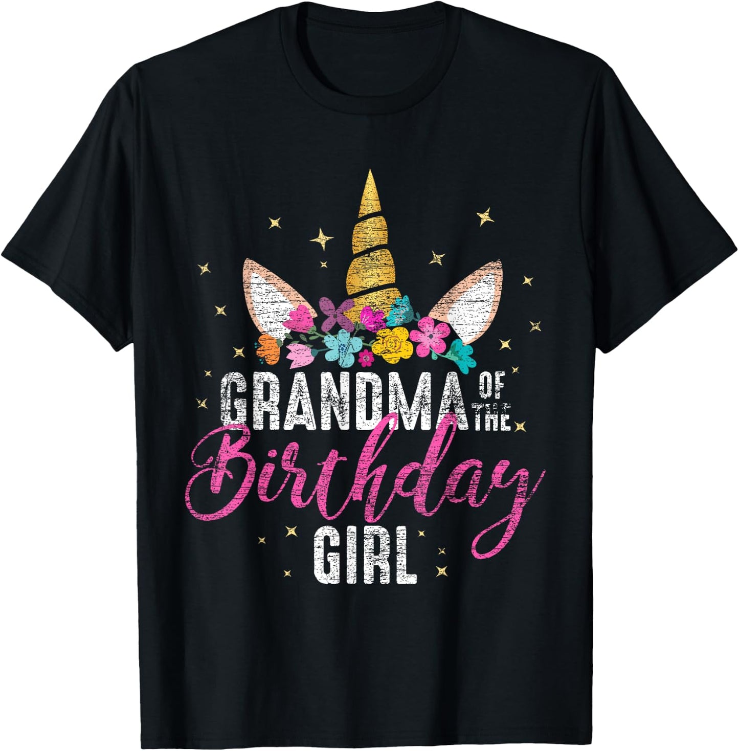 Grandma Of The Birthday Girl Grandma Gift Unicorn Birthday T-Shirt - T-Shirt | Black
