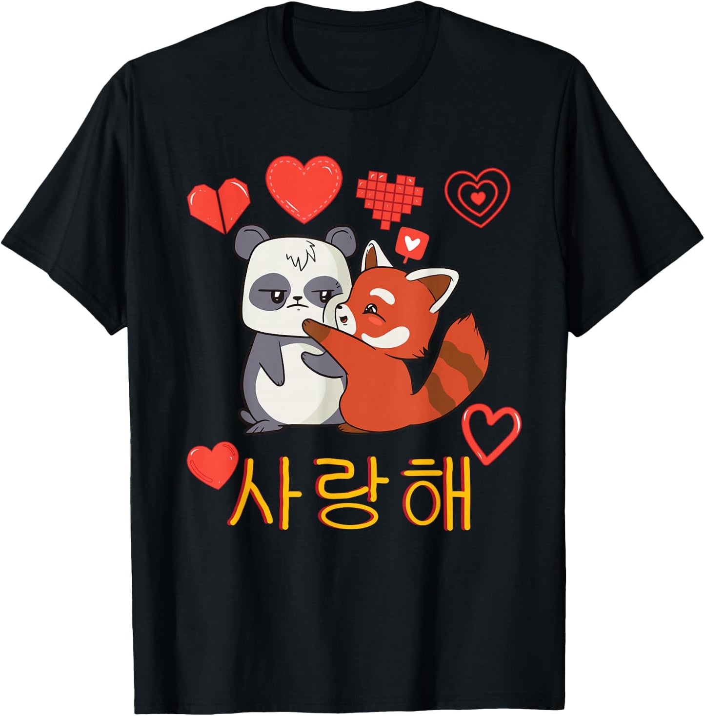 Kawaii - I Love You - Saranghae - K-POP - Korea Panda T-Shirt - T-Shirt | Black