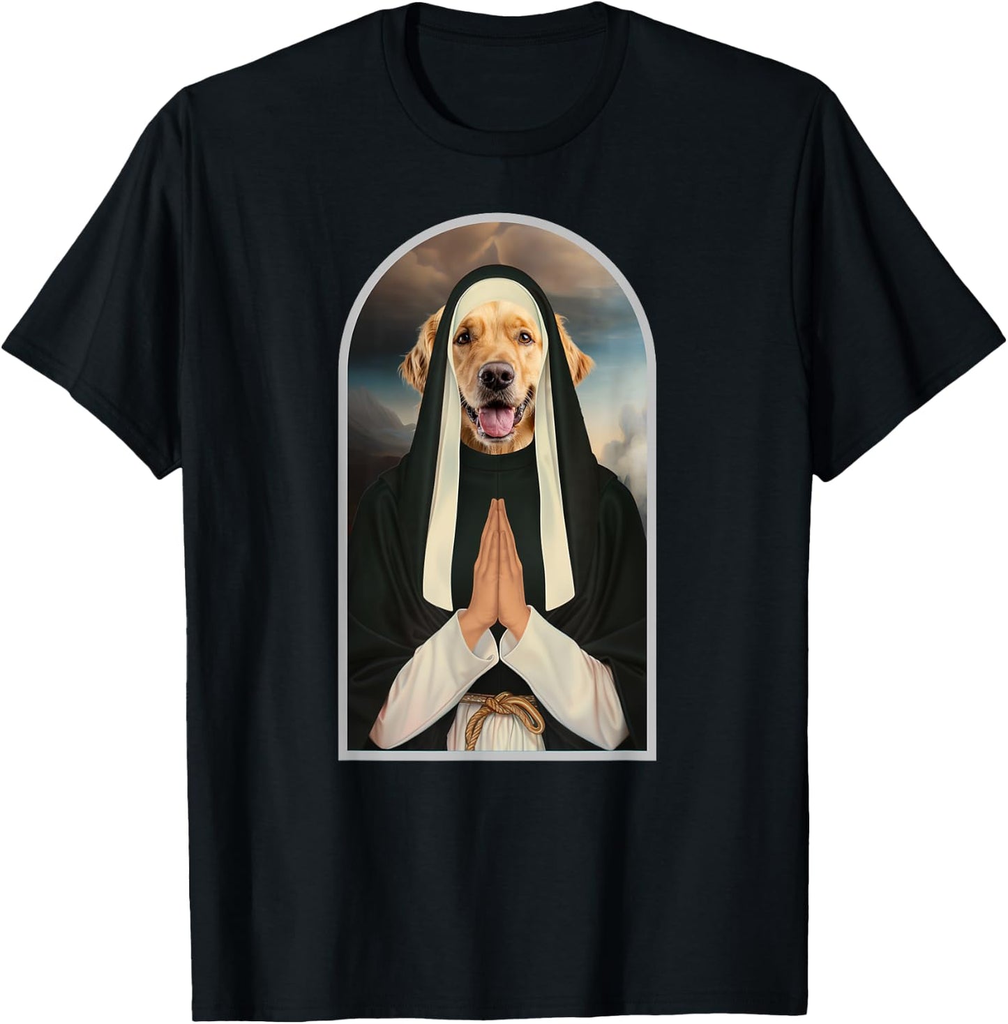 Funny Golden Retriever Dog Praying Nun T-Shirt - T-Shirt | Black
