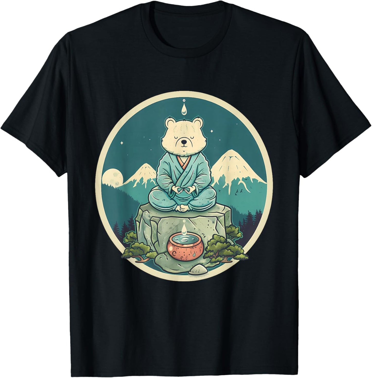 Meditation Bear Hindu Mountain Yoga Buddhist Zen Buddha T-Shirt - T-Shirt | Black