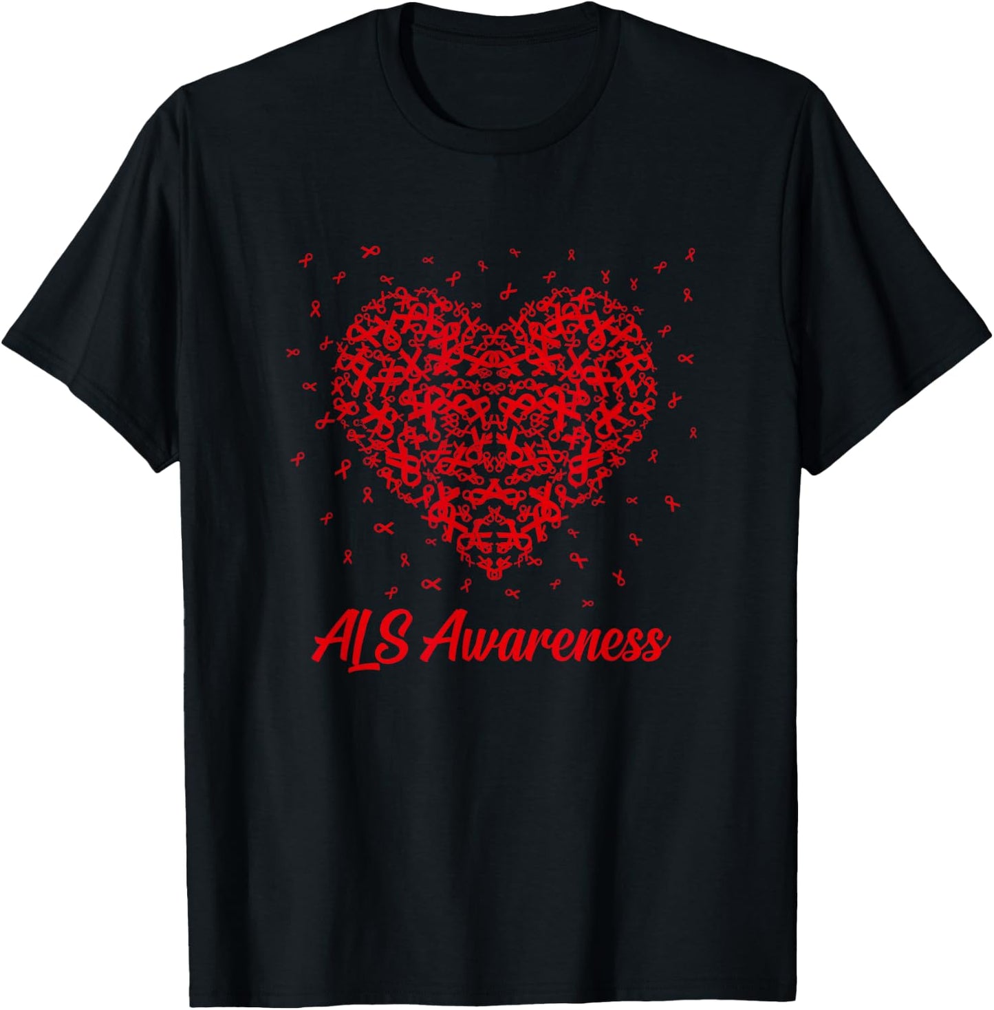 Red Heart Ribbon ALS Awareness Gifts T-Shirt - T-Shirt | Black