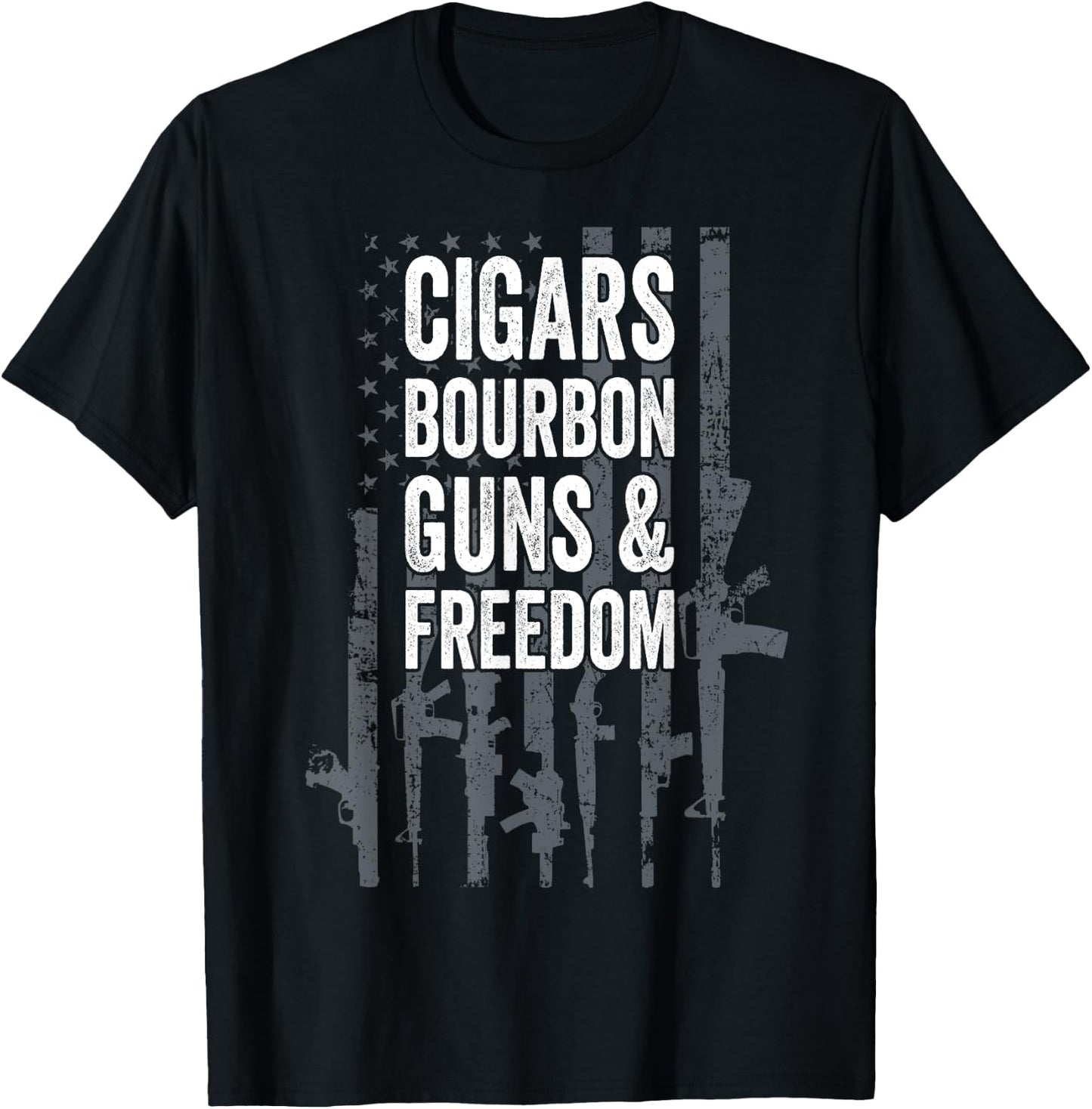 CIGARS BOURBON GUNS & FREEDOM - Funny USA Flag Drinking Women Men T-Shirt - T-Shirt | Black