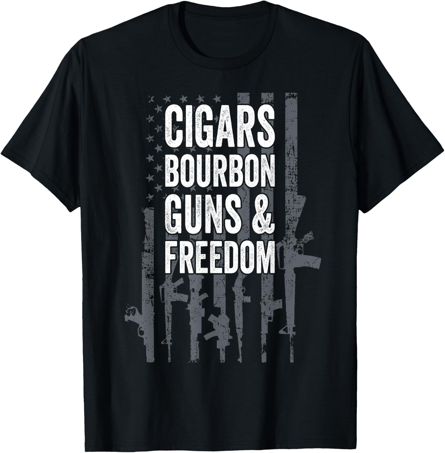 CIGARS BOURBON GUNS & FREEDOM - Funny USA Flag Drinking Women Men T-Shirt - T-Shirt | Black