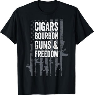 CIGARS BOURBON GUNS & FREEDOM - Funny USA Flag Drinking Women Men T-Shirt - T-Shirt | Black