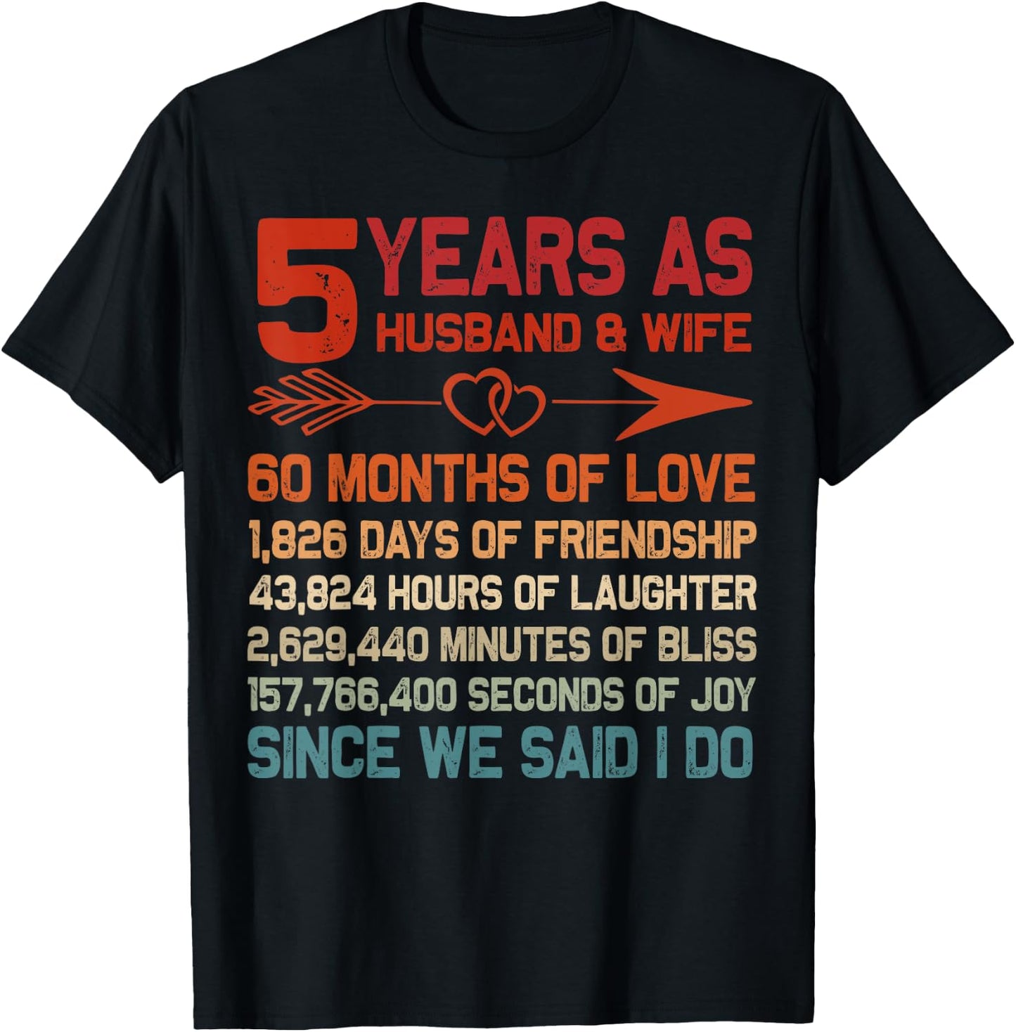 5 Years as Husband & Wife 5th Anniversary Gift Couple T-Shirt - T-Shirt | Black