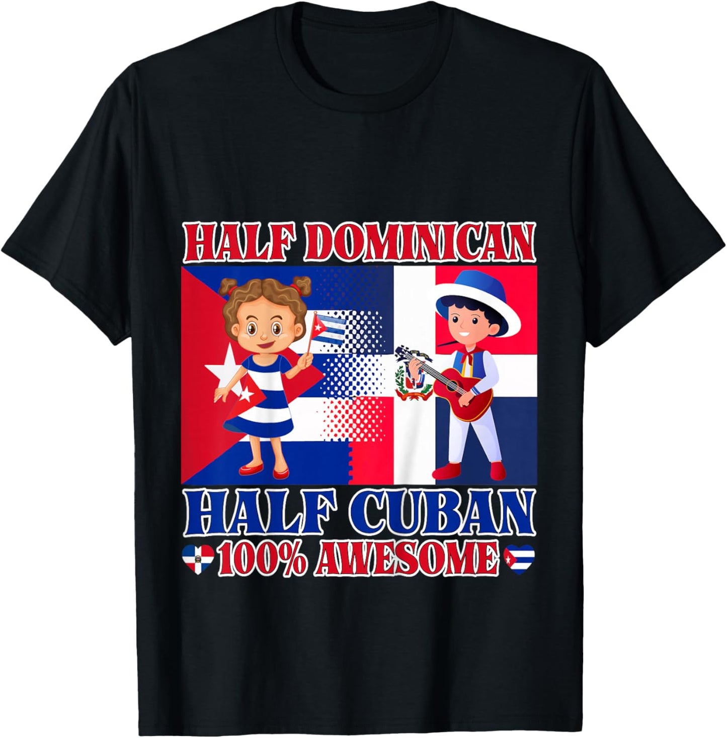 Half Cuban Half Dominican Republic Flag Toddler Girl Boy T-Shirt - T-Shirt | Black