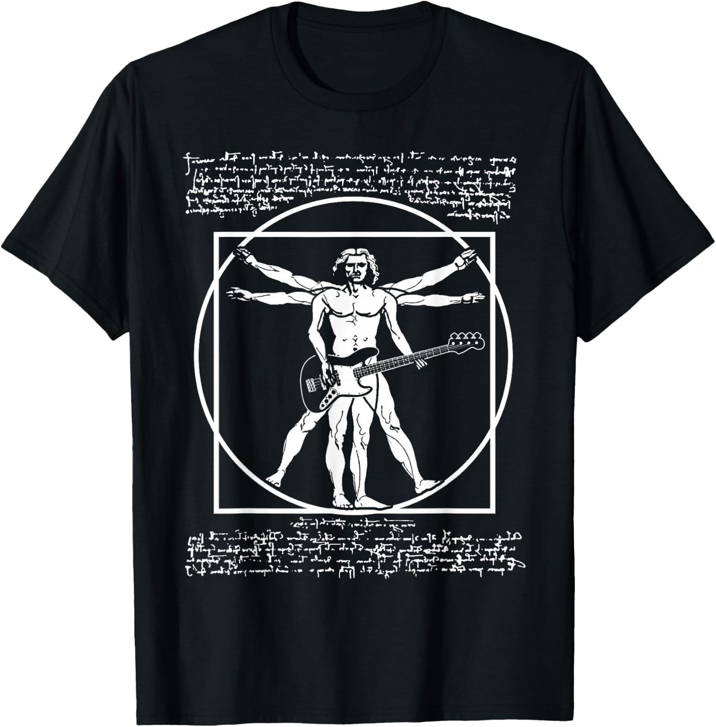 Da Vinci Vitruvian Man Bass Guitar Player - Bass Guitarist T-Shirt - T-Shirt | Black