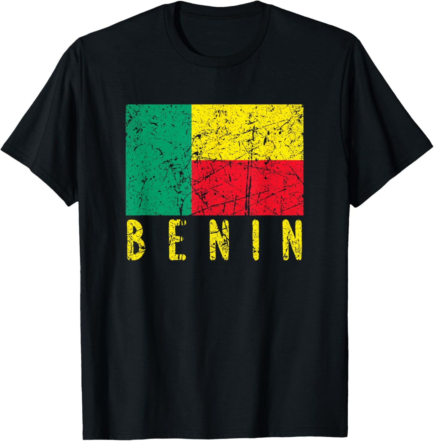 Benin Flag Distressed Beninese African Men Women Kids T-Shirt - T-Shirt | Black