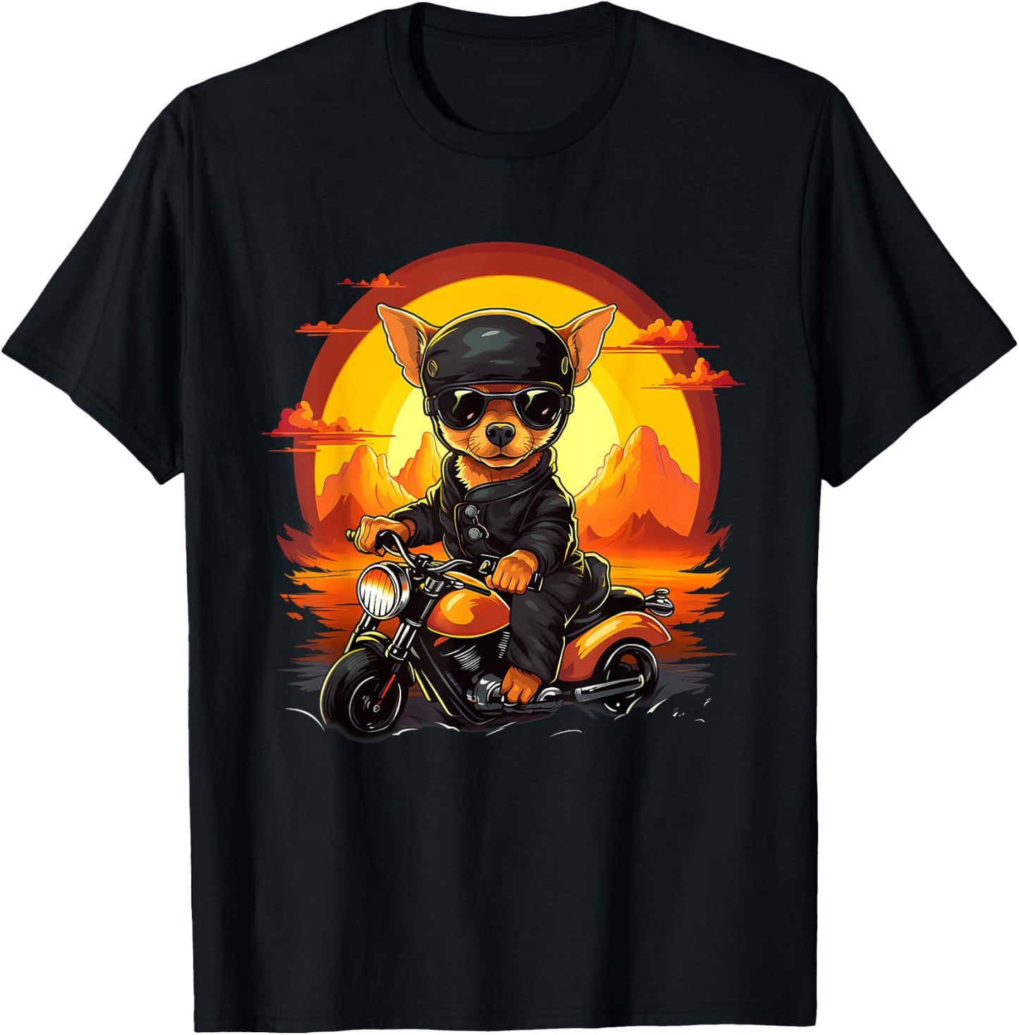 Biker Chiweenie Dog Riding Motorcycle Men Women Kids T-Shirt - T-Shirt | Black