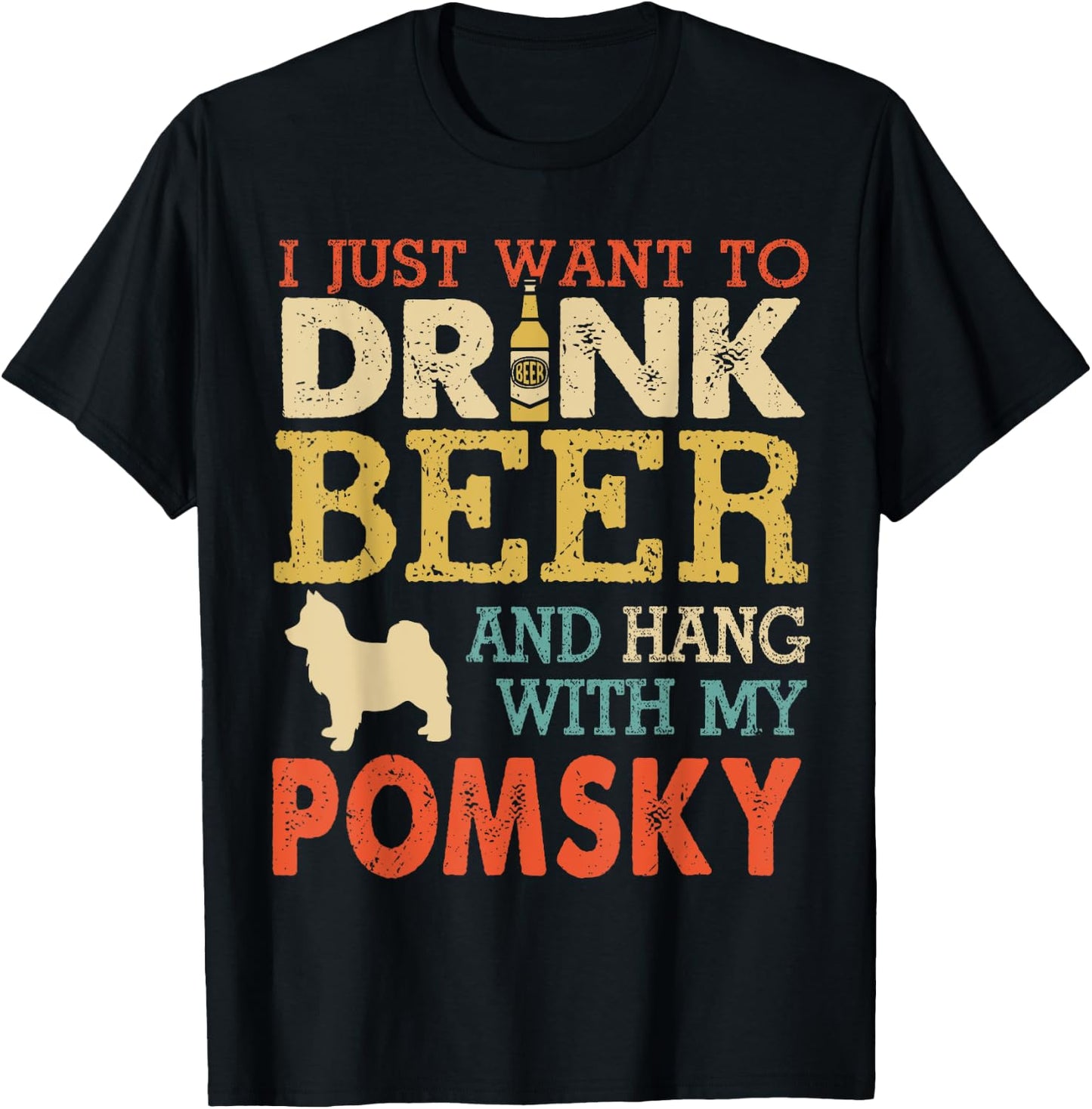 Pomsky Dad Drink Beer Hang With Dog Funny Men Vintage T-Shirt - T-Shirt | Black