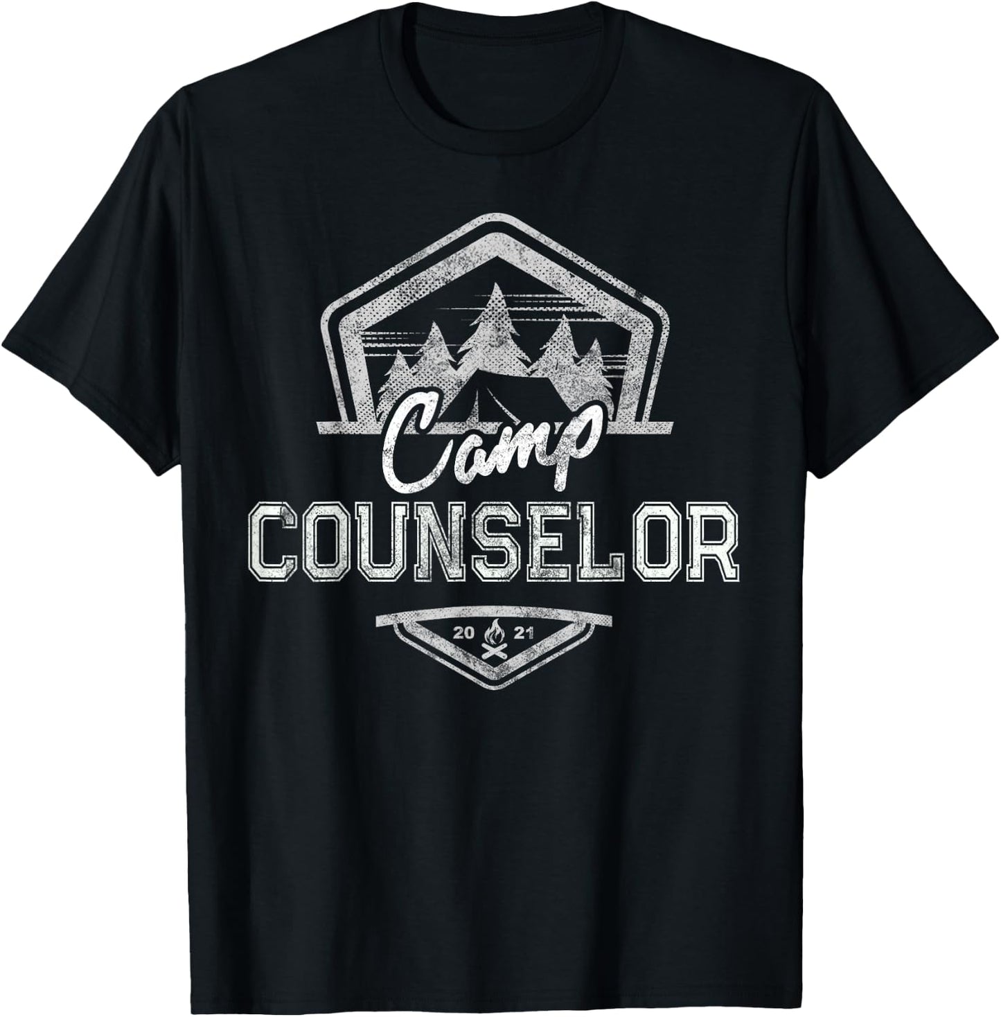 Vintage CAMP COUNSELOR 2021 Campground Crew Teacher Team T-Shirt - T-Shirt | Black