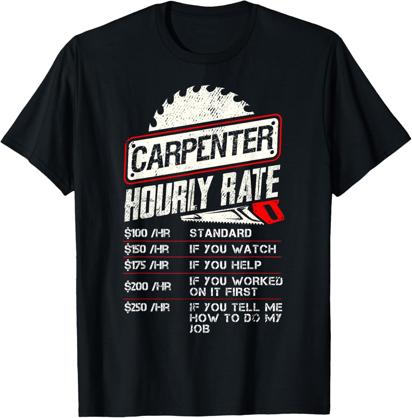 Carpenter Hourly Rate Funny Woodworking Men Labor Rates T-Shirt - T-Shirt | Black