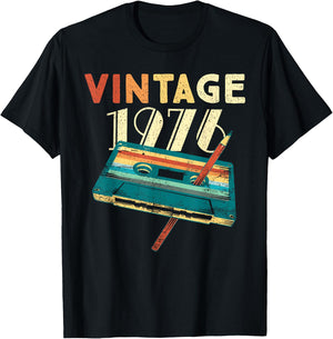 Vintage 1976 Music Cassette 49th Birthday Gifts 49 Years Old T-Shirt - T-Shirt | Black