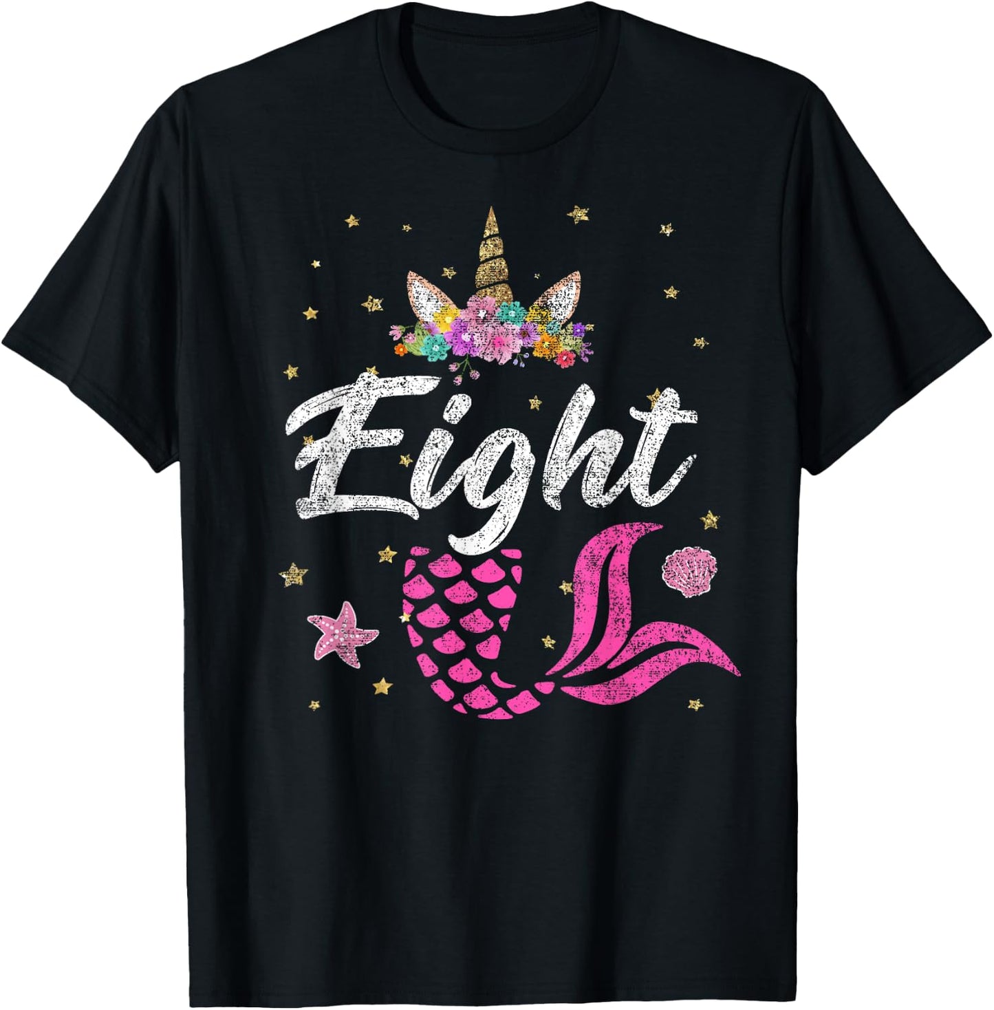 8th Birthday Girl Unicorn Shirt Mermaid Tail 8 Years Old T-Shirt - T-Shirt | Black