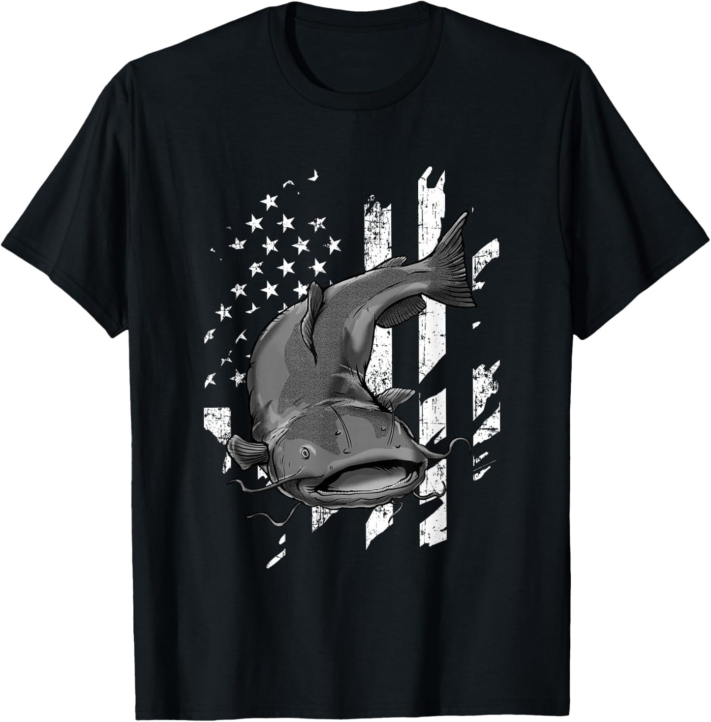 Catfishing American Flag - Catfish Angler Fisherman T-Shirt - T-Shirt | Black