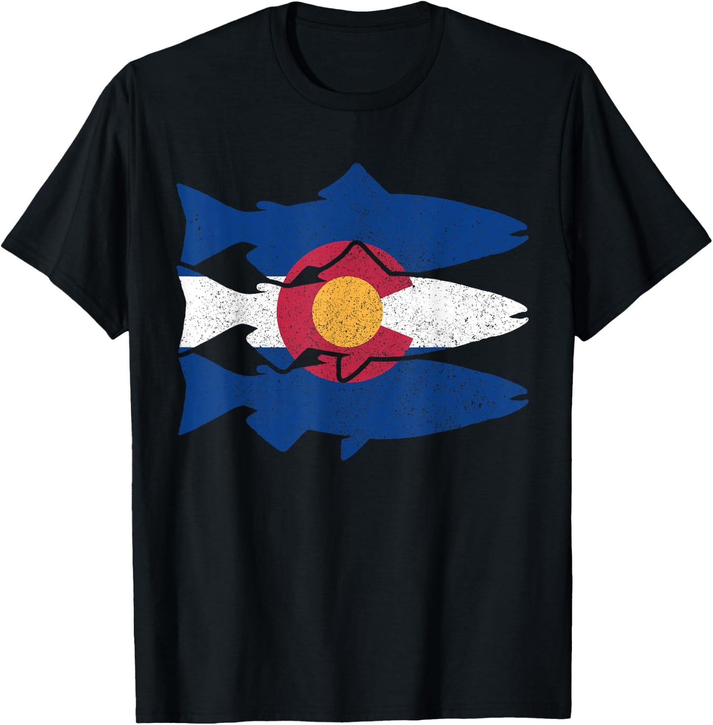 Colorado Fly Fishing Trout Salmon CO Flag Fisherman Gift T-Shirt - T-Shirt | Black