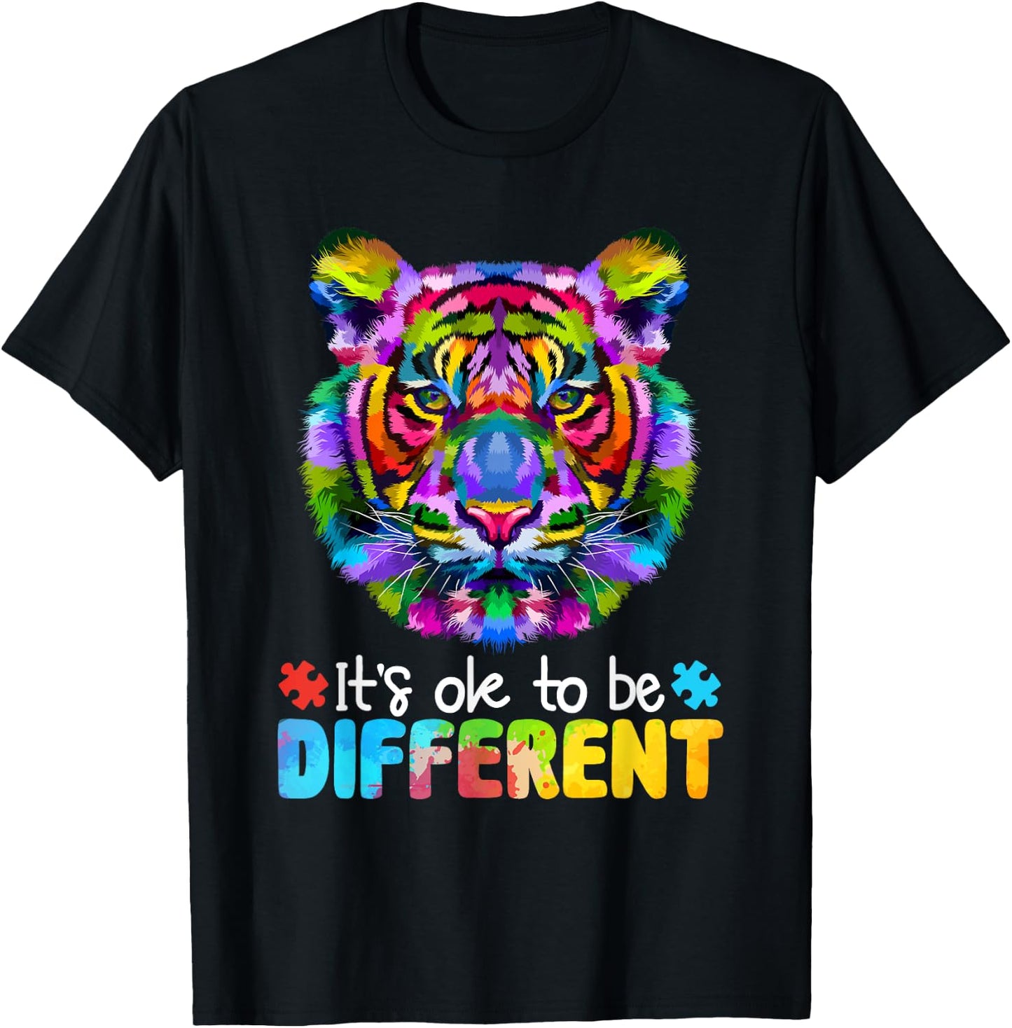 Autism Awareness Day It's OK to be different Colorful Tiger T-Shirt - T-Shirt | Black