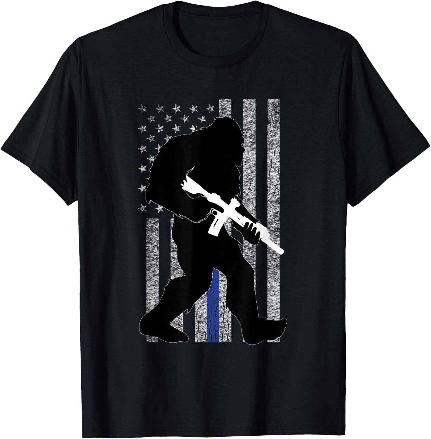 Bigfoot 2nd Amendment Right to Bear Arms Thin Blue Line T-Shirt - T-Shirt | Black