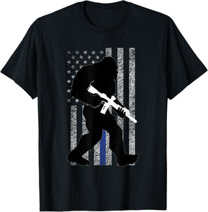 Bigfoot 2nd Amendment Right to Bear Arms Thin Blue Line T-Shirt - T-Shirt | Black