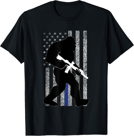 Bigfoot 2nd Amendment Right to Bear Arms Thin Blue Line T-Shirt - T-Shirt | Black