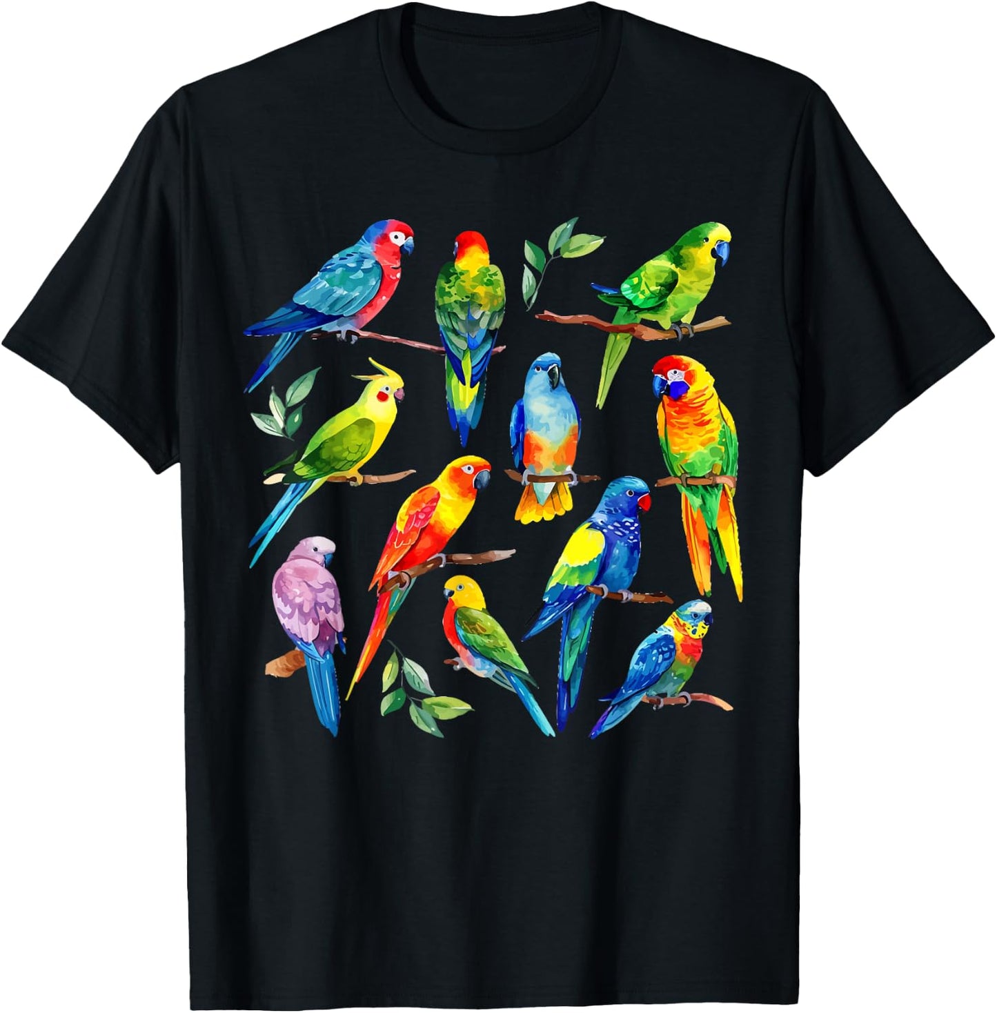 Colorful Parrot Watercolor T-Shirt - T-Shirt | Black