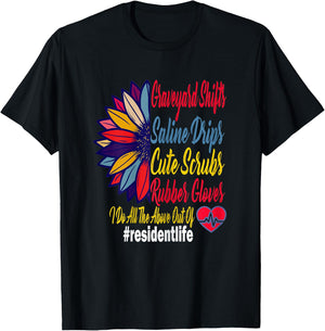 Cute Funny Sunflower Resident Life Doctor Graduation Gift T-Shirt - T-Shirt | Black
