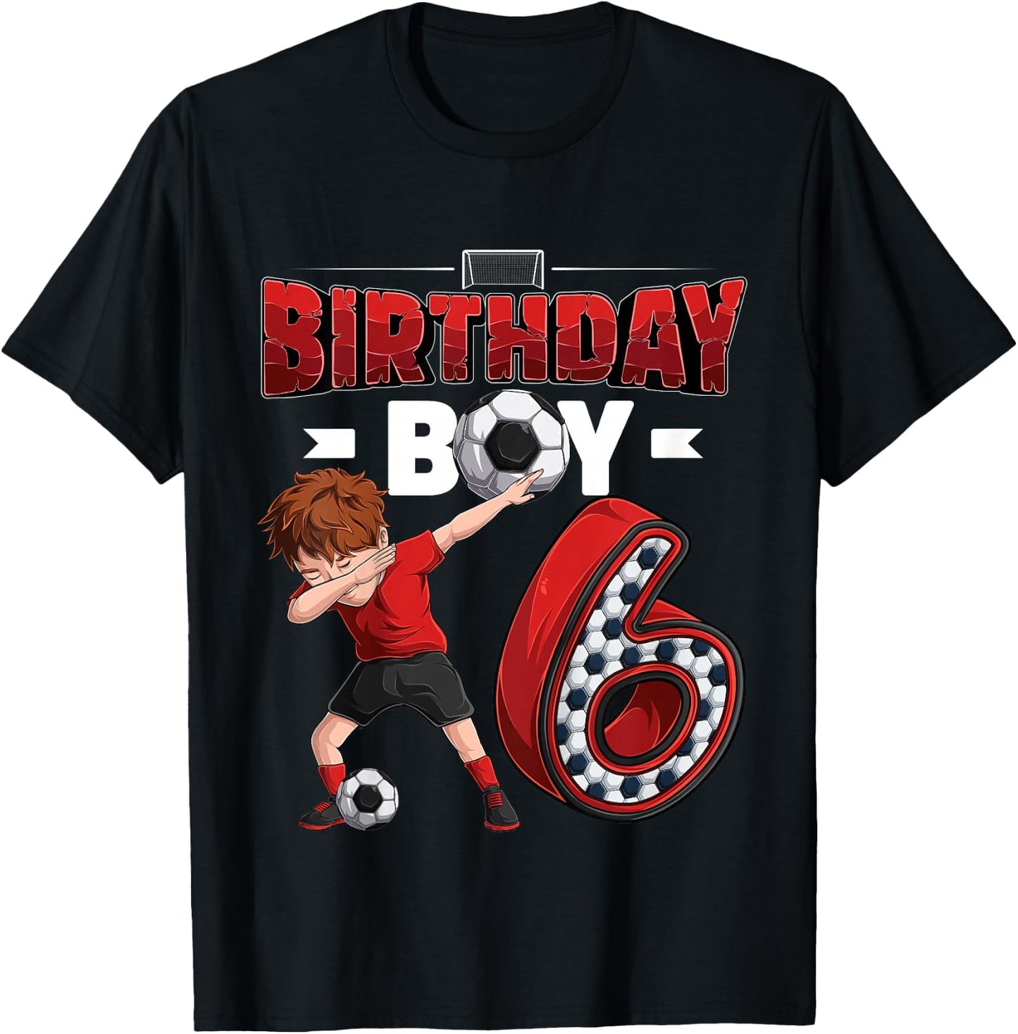 Kids dabbing boy 6 year old Soccer Player 6th birthday party T-Shirt - T-Shirt | Black