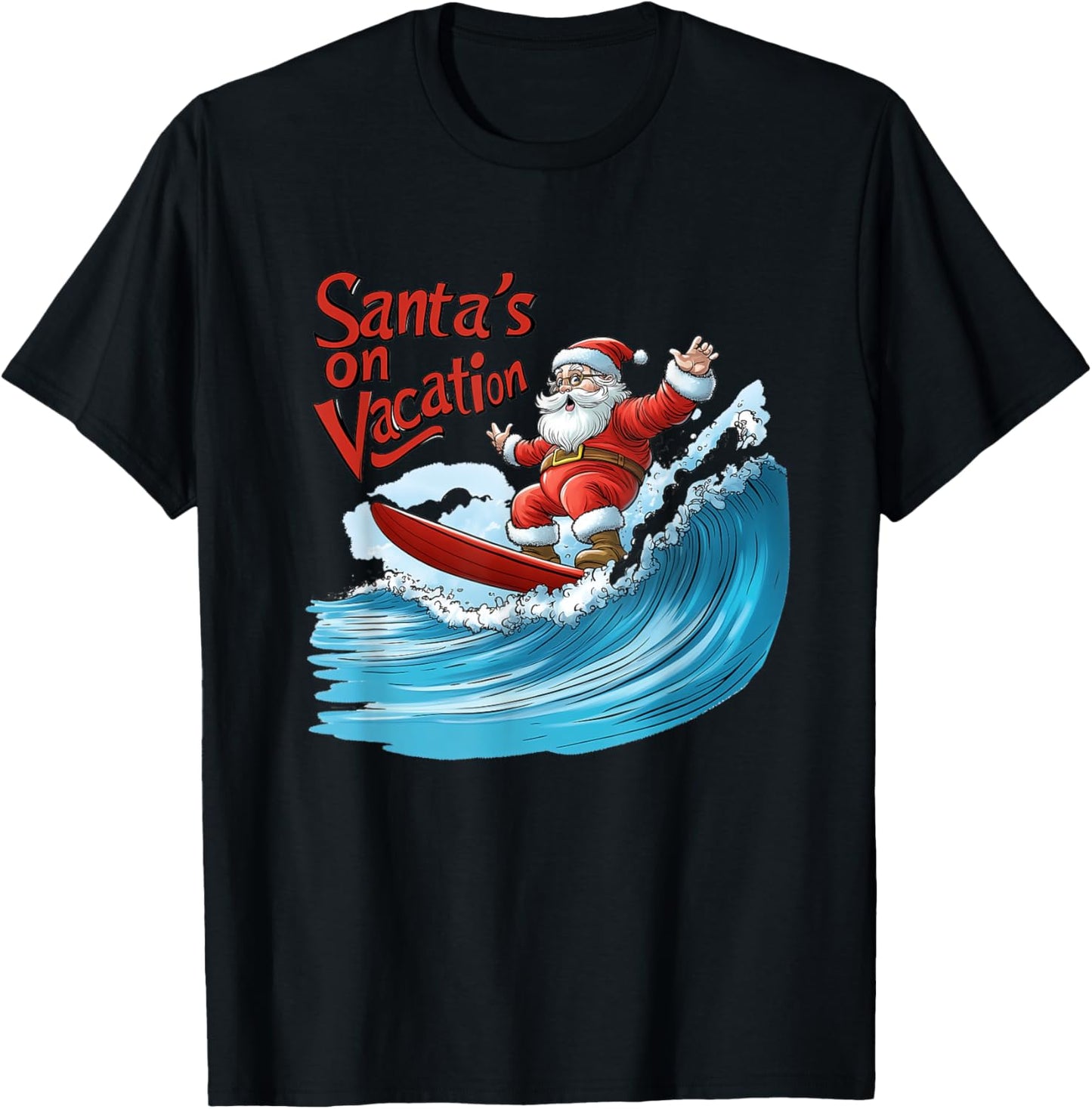 Santa Claus Surfing Fun T-Shirt - T-Shirt | Black