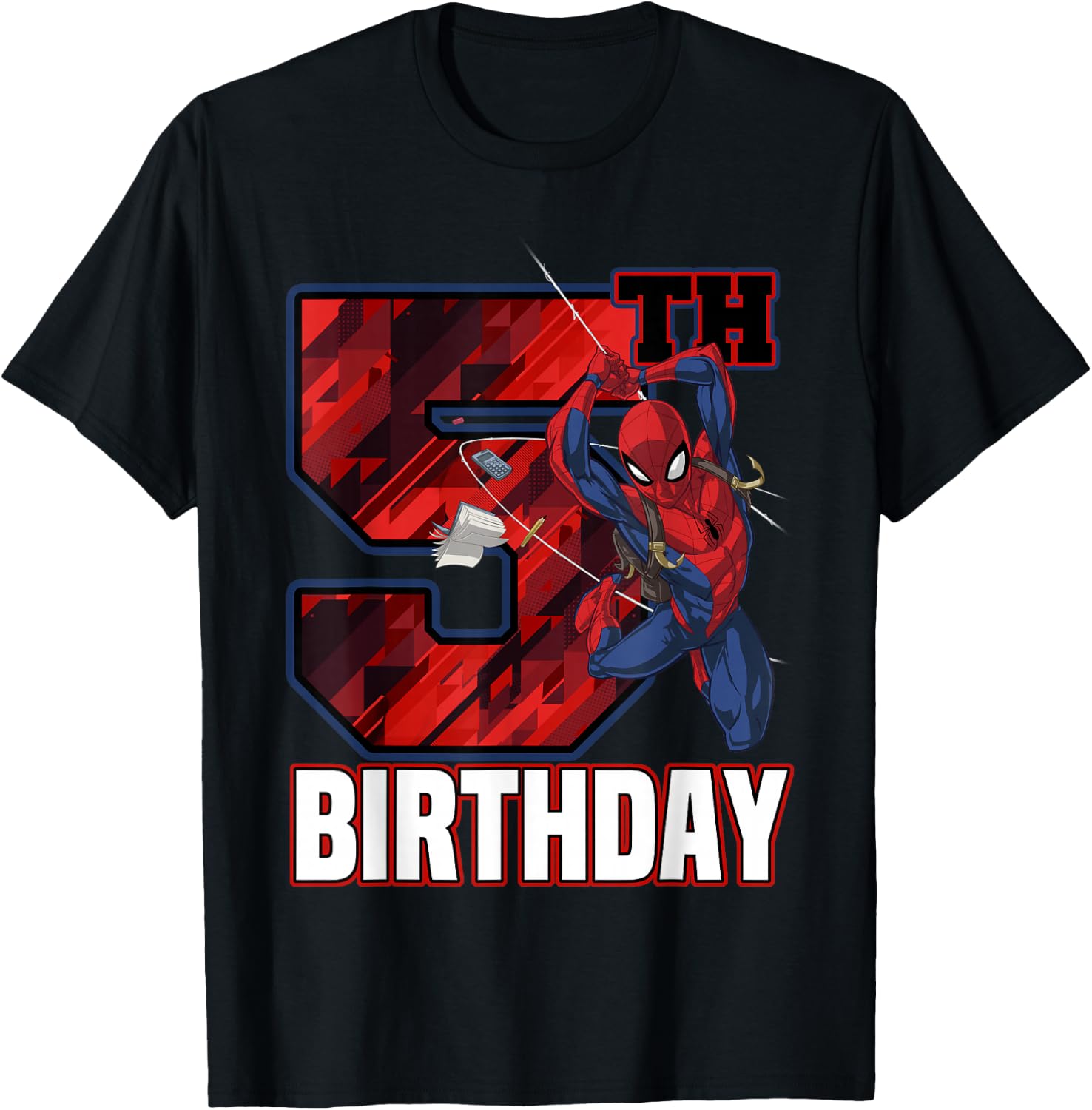 Marvel Spider-Man Web Swing 5th Birthday T-Shirt - T-Shirt | Black