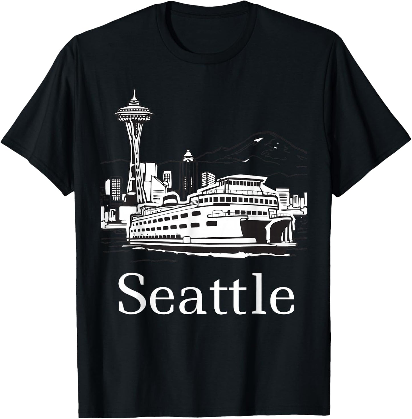Seattle Skyline Island Ferry T-Shirt - T-Shirt | Black