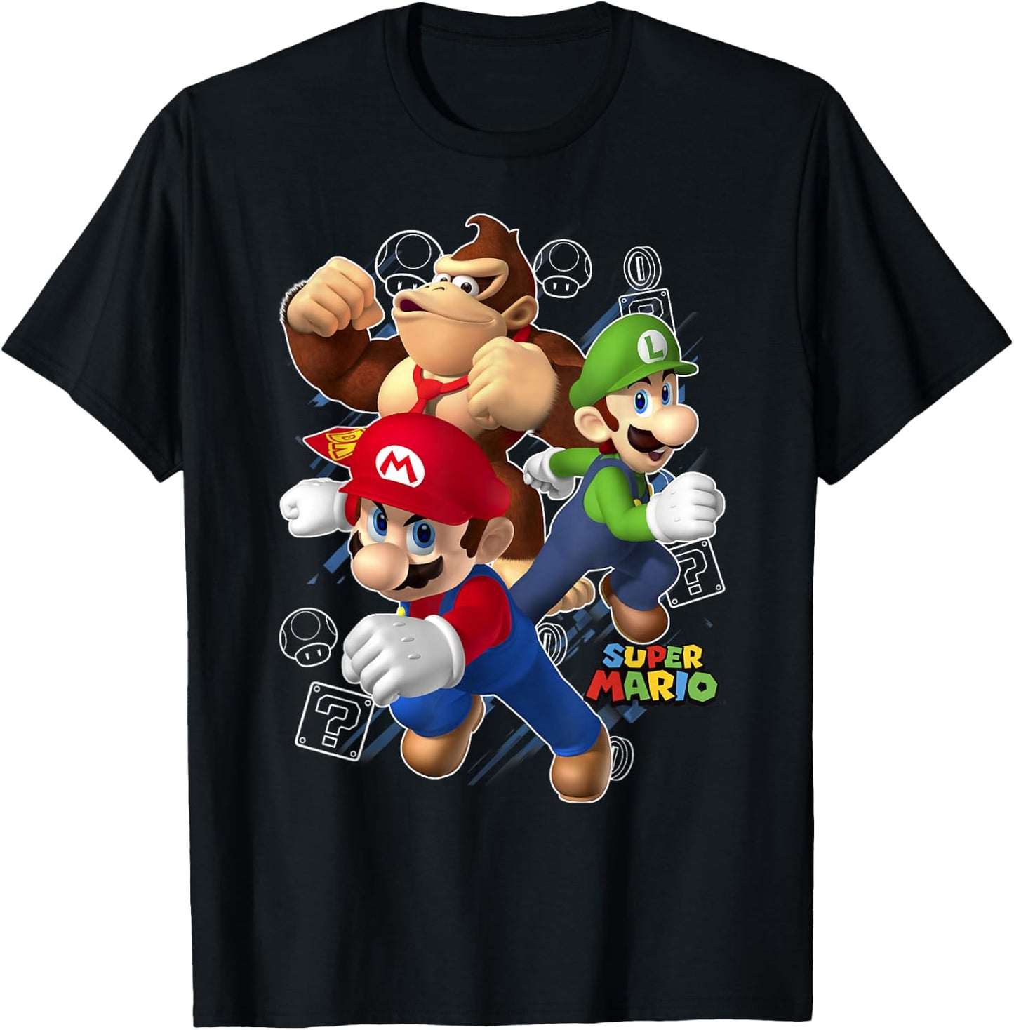 Super Mario Donkey Kong Mario Luigi Action Pose T-Shirt - T-Shirt | Black