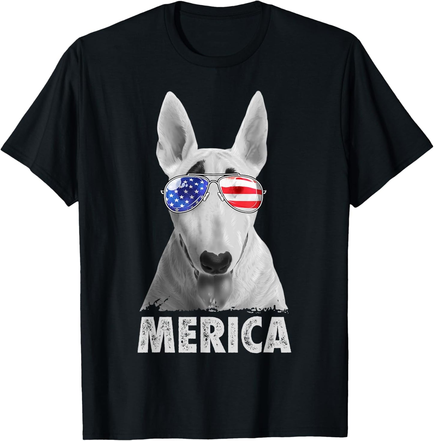 Bull Terrier 4th of July Merica Men American Flag Sunglasses T-Shirt - T-Shirt | Black
