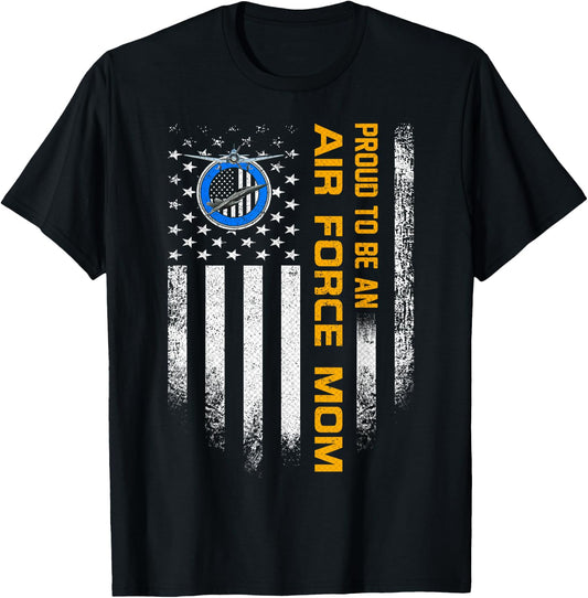 Vintage USA American Flag Proud To Be An Air Force Mom Funny Men T-Shirt - T-Shirt | Black