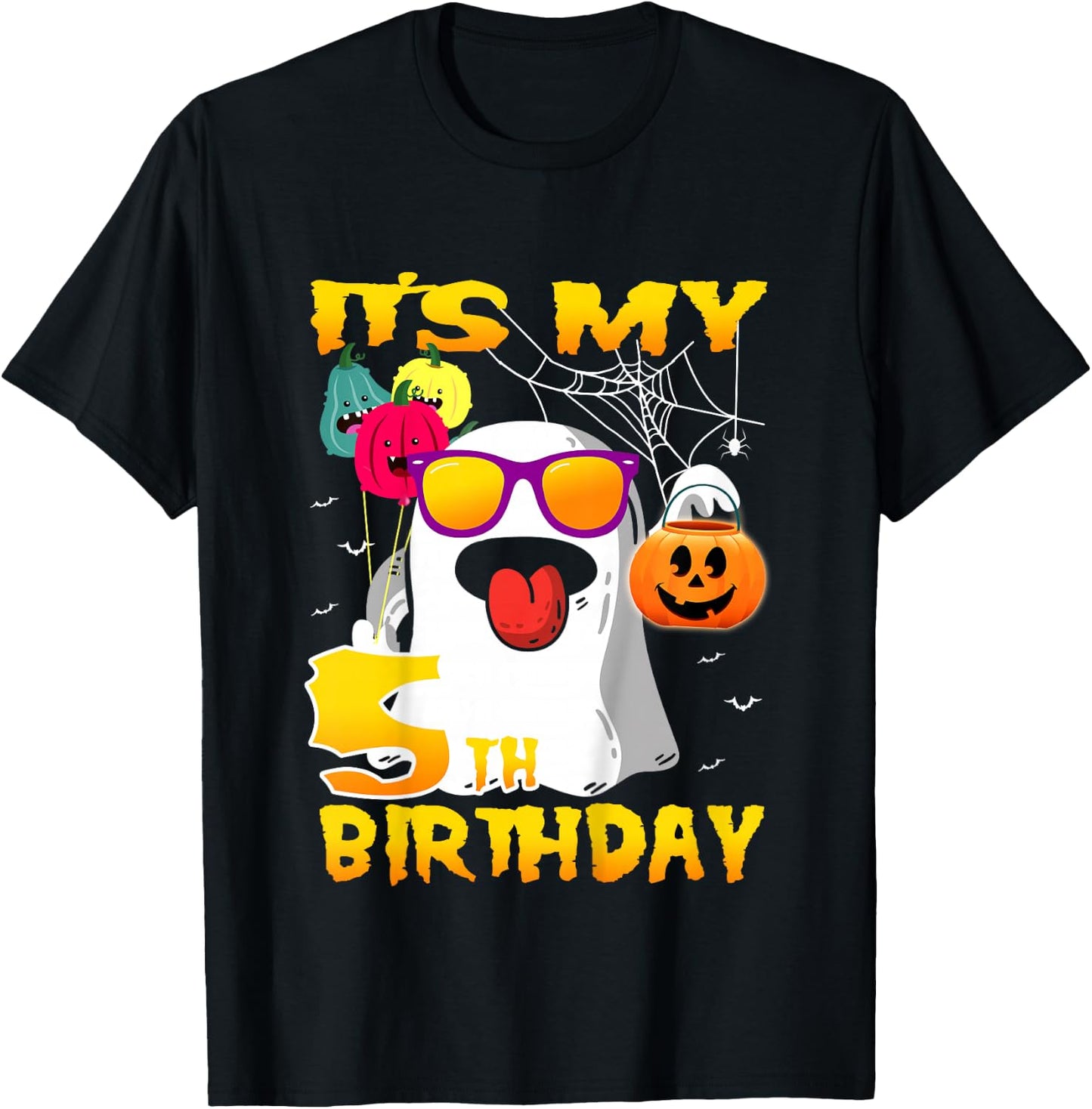 Kids It's My 5th Birthday Ghost Funny Halloween 5 years old Boys T-Shirt - T-Shirt | Black