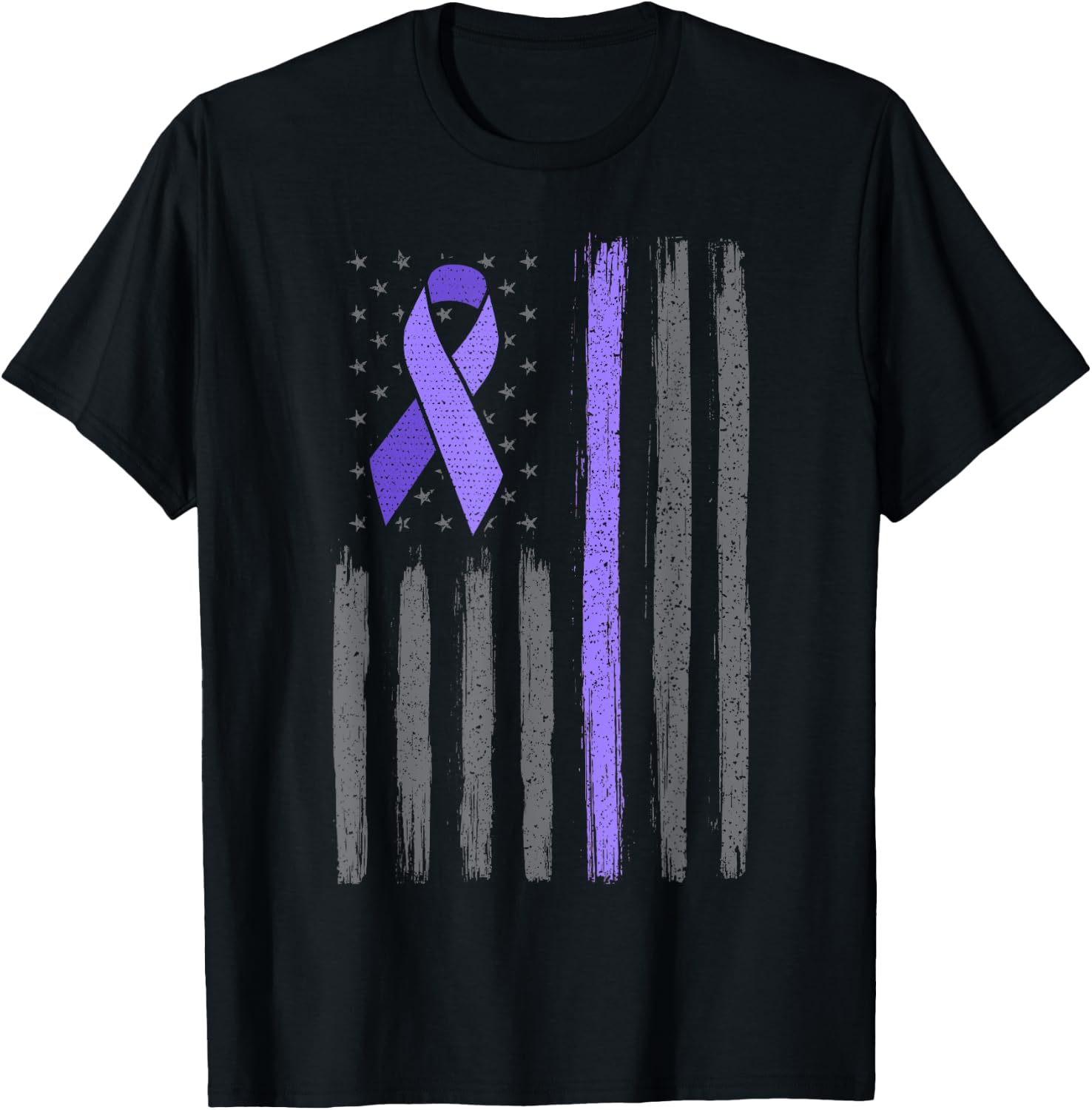 American flag ribbon stomach cancer awareness T-Shirt - T-Shirt | Black