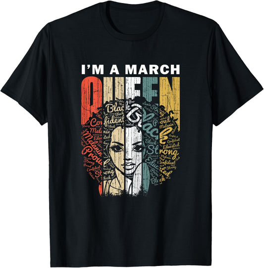 March Birthday Shirts - Queens Are Born in March T-Shirt - T-Shirt | Black