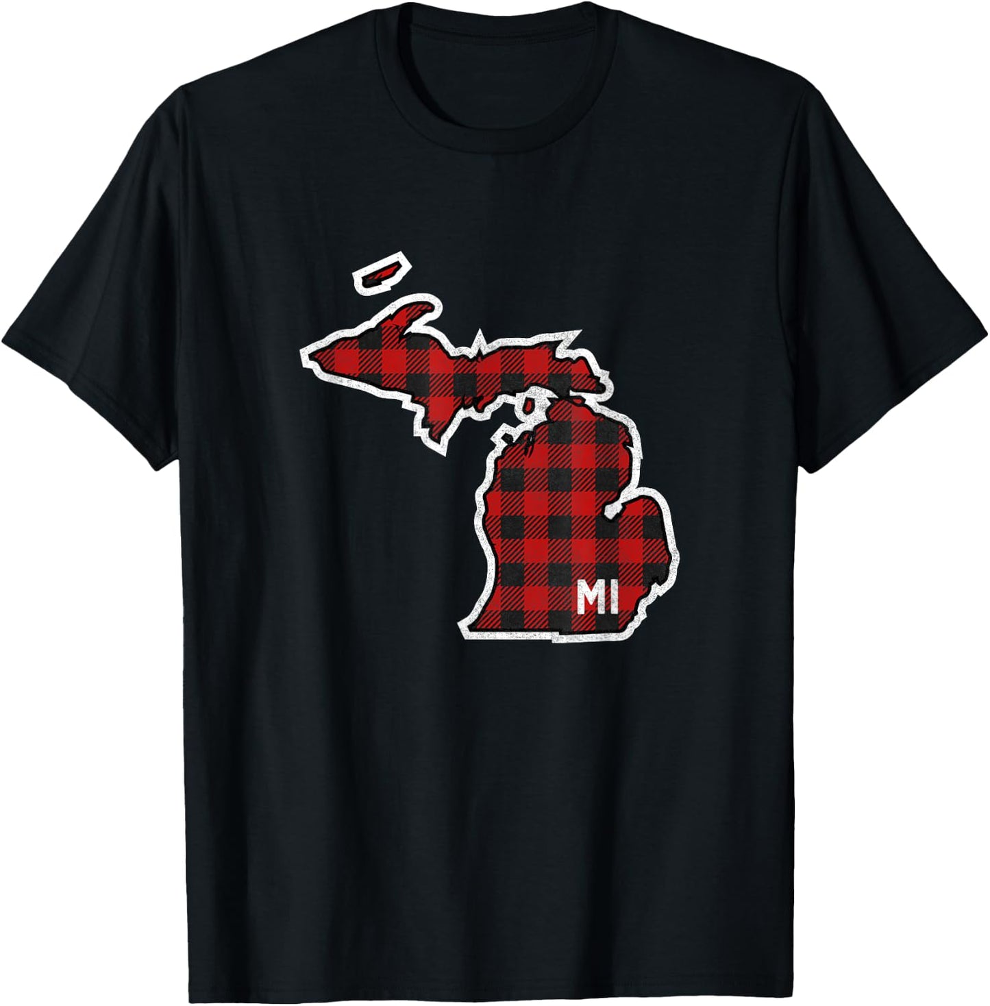Best Michigan Buffalo Plaid MI State Outline T-Shirt - T-Shirt | Black