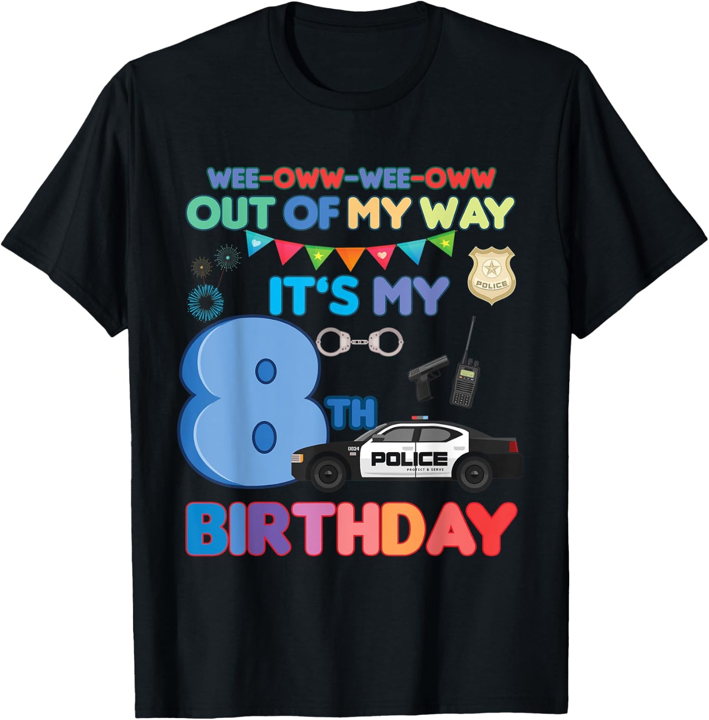 Out of my way it's my 8th birthday Police kids boy T-Shirt - T-Shirt | Black