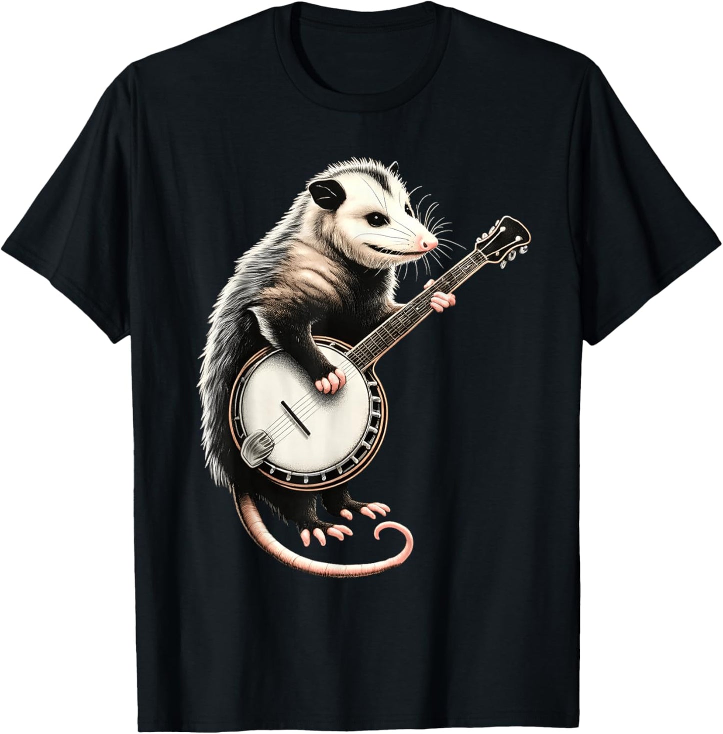 Opossum Playing Banjo Guitar Funny Possums T-Shirt - T-Shirt | Black