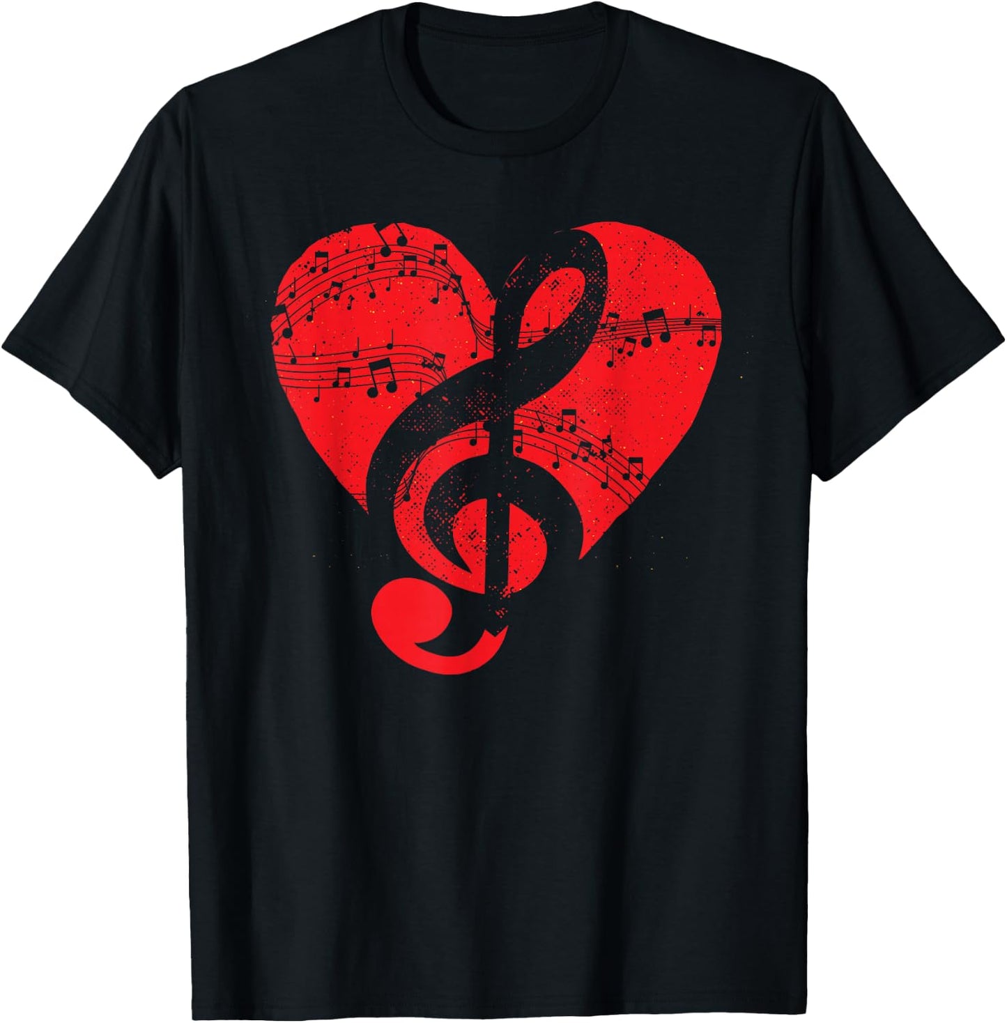 Musician Music Lover Treble Clef Heart Music Notes Music T-Shirt - T-Shirt | Black