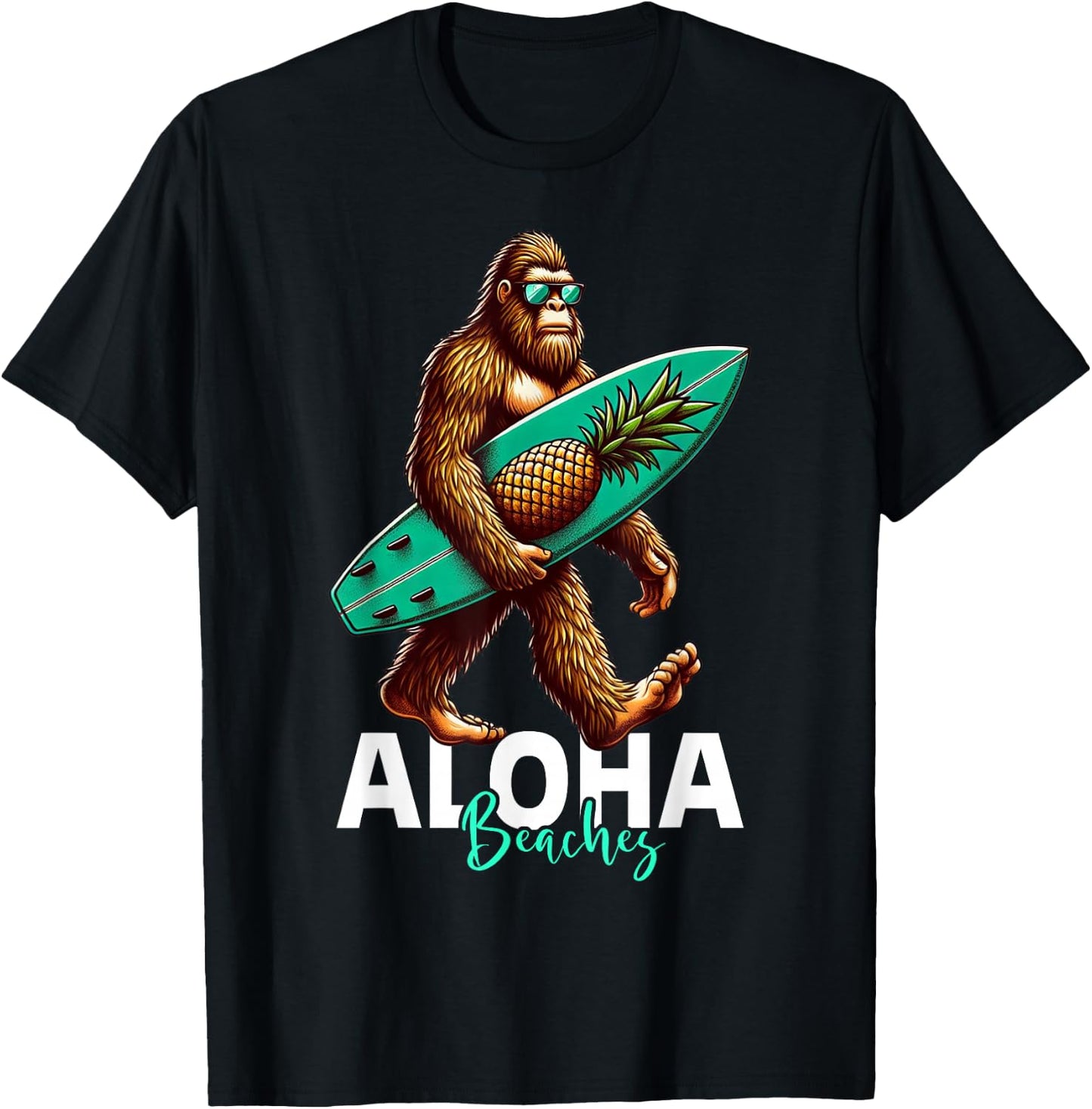Kids Bigfoot Surfing Hawaiian Beach Funny Sasquatch T-Shirt - T-Shirt | Black