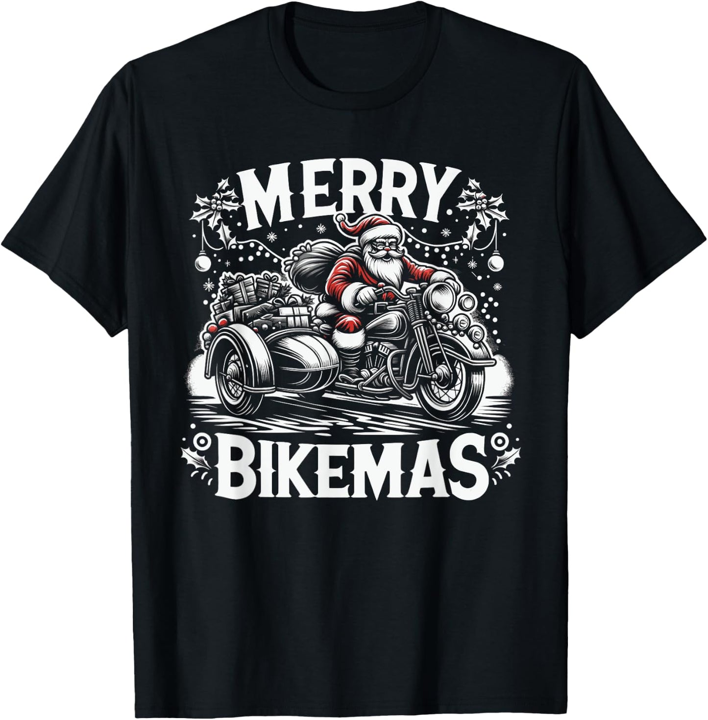 Santa Claus on Motorcycle Biker Christmas T-Shirt - T-Shirt | Black