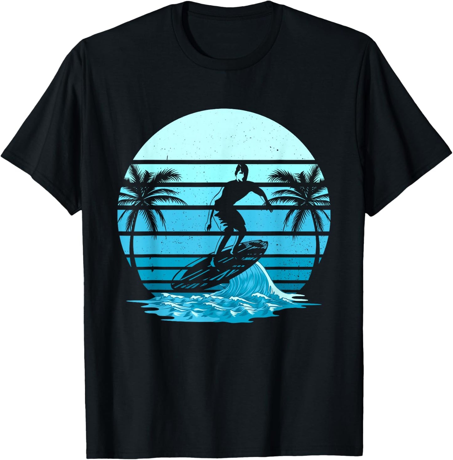 Vintage Surf Sunset Surfing Lover Gift Beach Retro Surfer T-Shirt - T-Shirt | Black