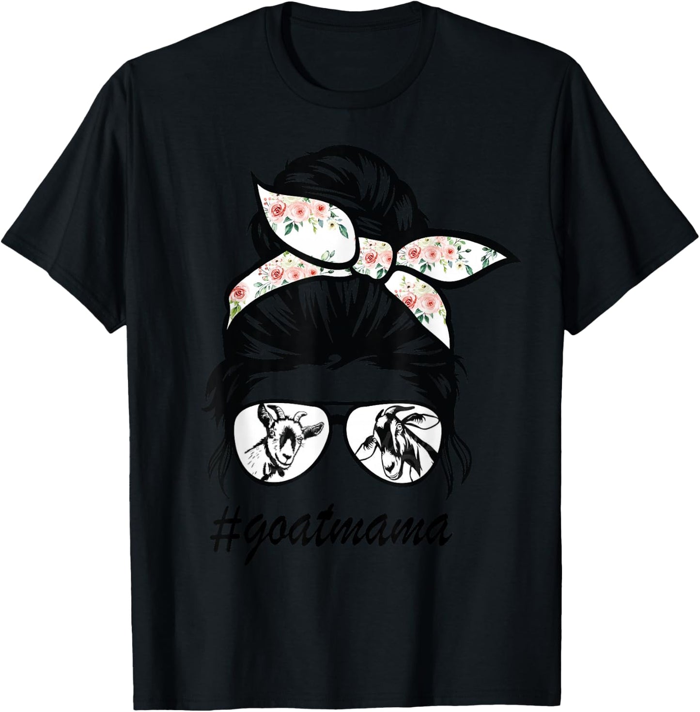 goat mama Messy Bun goat mom messy bun hair glasses T-Shirt - T-Shirt | Black