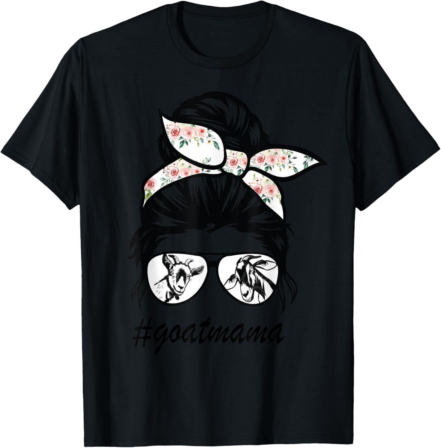 goat mama Messy Bun goat mom messy bun hair glasses T-Shirt - T-Shirt | Black