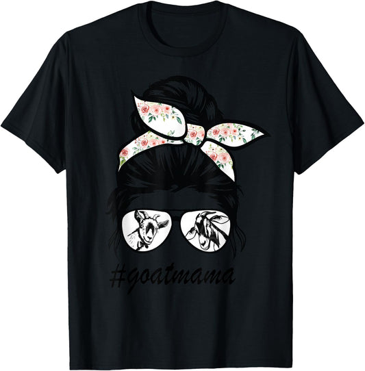 goat mama Messy Bun goat mom messy bun hair glasses T-Shirt - T-Shirt | Black