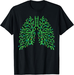 Pulmonologist Christmas Lungs Branches Cute Breath Xmas Gift T-Shirt - T-Shirt | Black