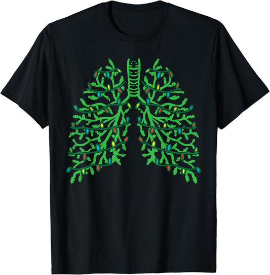 Pulmonologist Christmas Lungs Branches Cute Breath Xmas Gift T-Shirt - T-Shirt | Black
